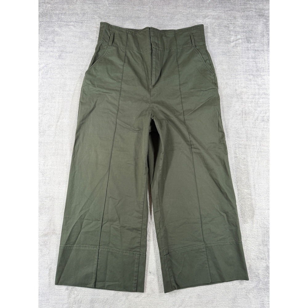 Massimo Dutti Pants Womens 12 Olive Green Wide Leg High Rise Cropped Culottes